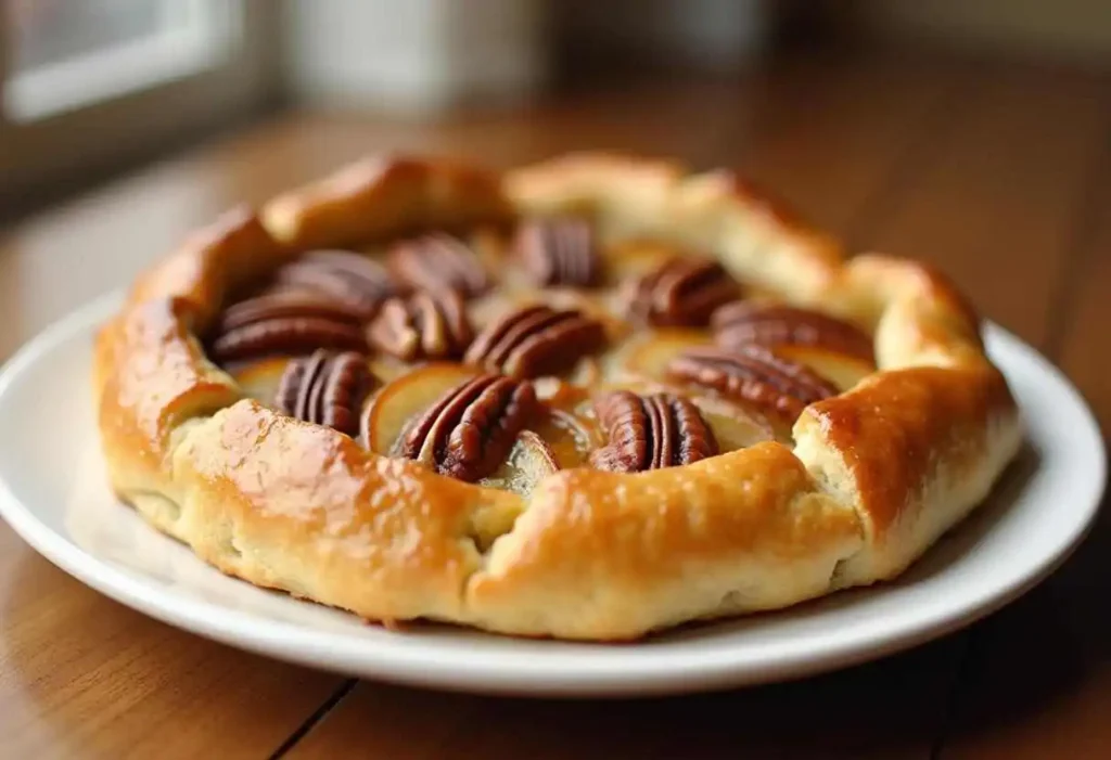Easy recipe for apple and pecan Danish pastry tart with flaky puff pastry, sweet apples, crunchy pecans, and a cinnamon glaze.