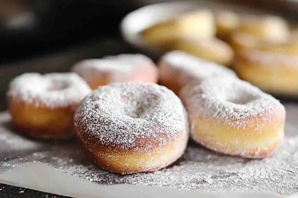 A plate of golden, powdered sugar-coated beignets, freshly made and ready to enjoy