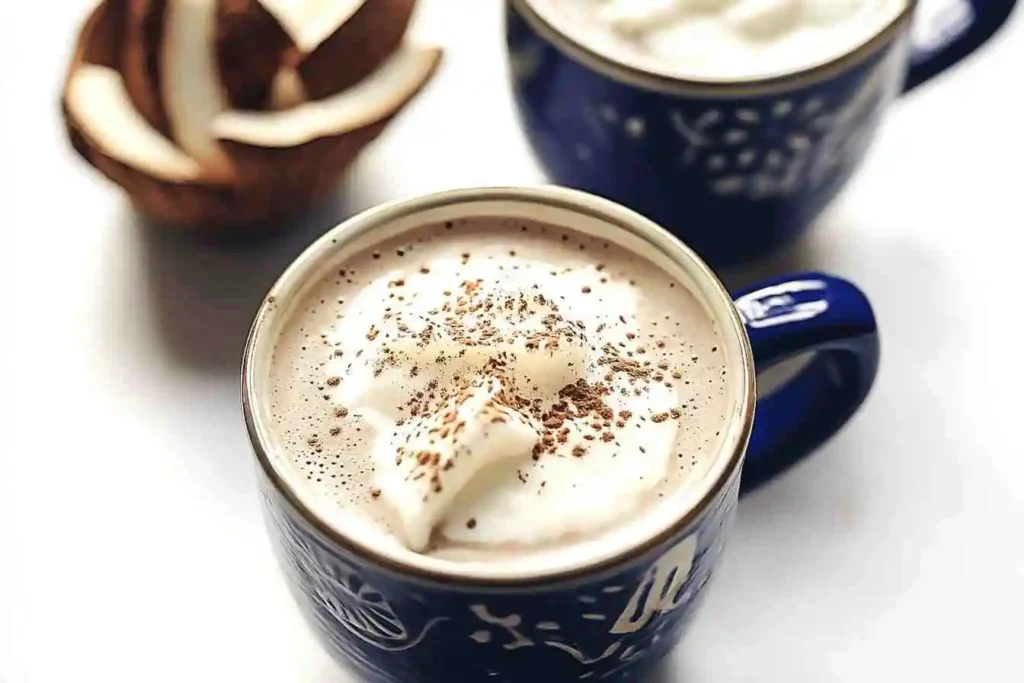 A dairy-free creamy coconut milk hot chocolate, perfect for cozy nights.