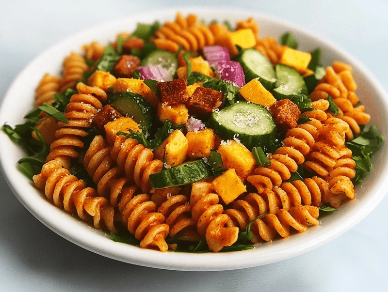 The best pasta salad recipe featuring Salad Supreme seasoning, colorful vegetables, and rotini pasta in a bowl.