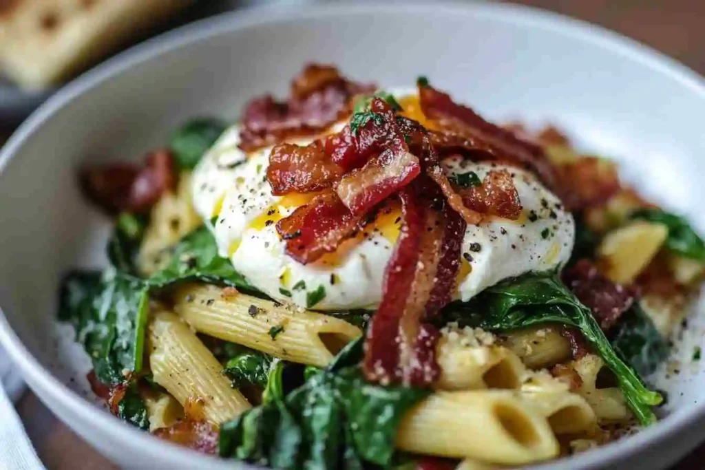 Crispy bacon or pancetta for savory burrata pasta.