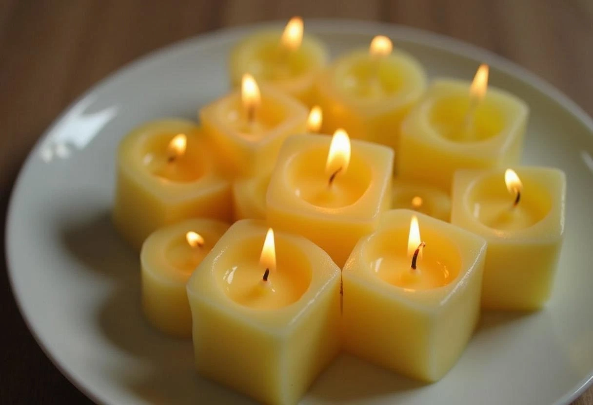 Homemade butter candles made using a butter candle recipe.