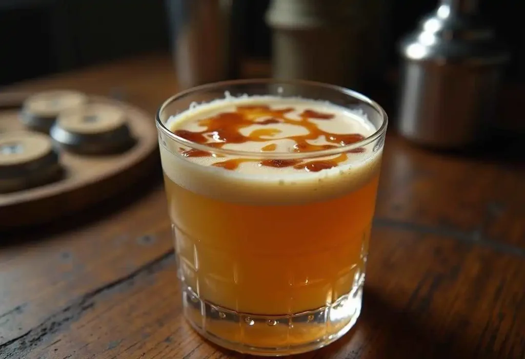 A close-up of a perfectly layered buttery nipple shot in a clear glass, showing the creamy Irish cream floating over golden butterscotch schnapps.