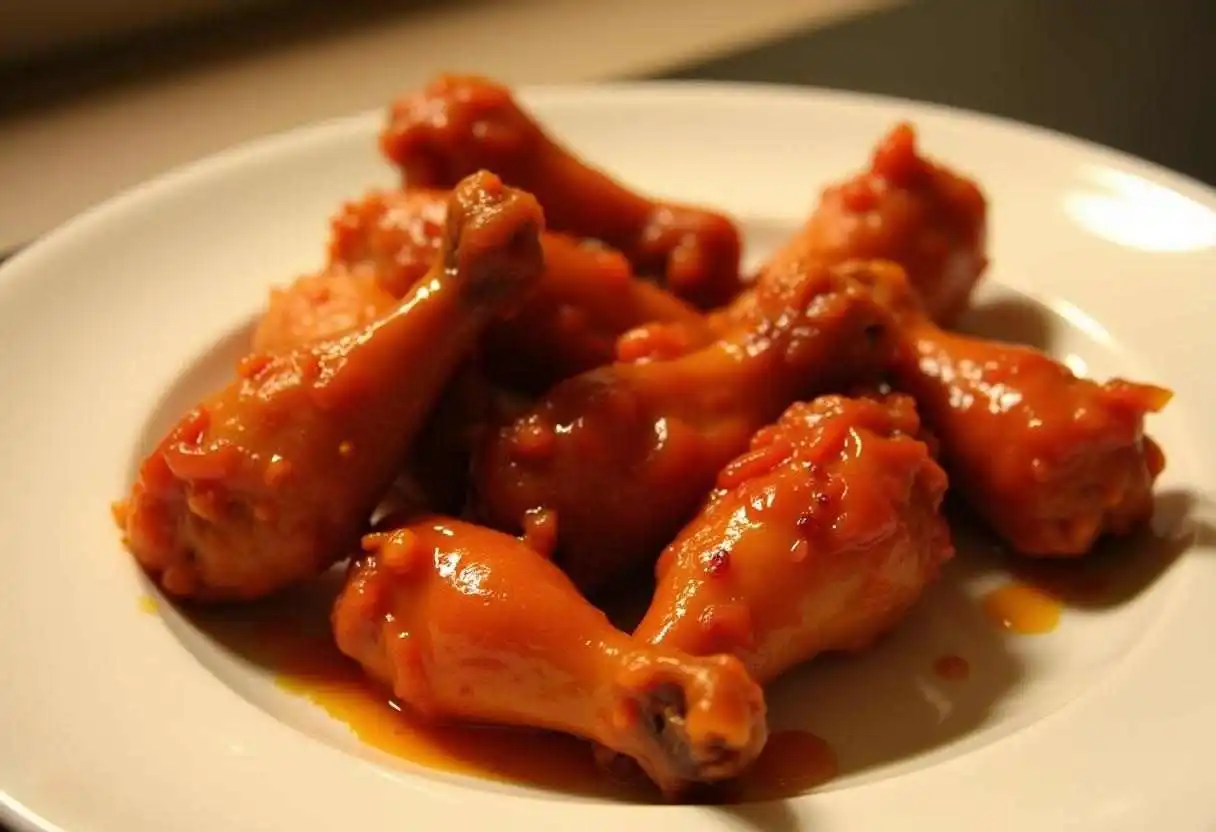 Sweet and sour chicken wings with a crispy coating and tangy glaze.