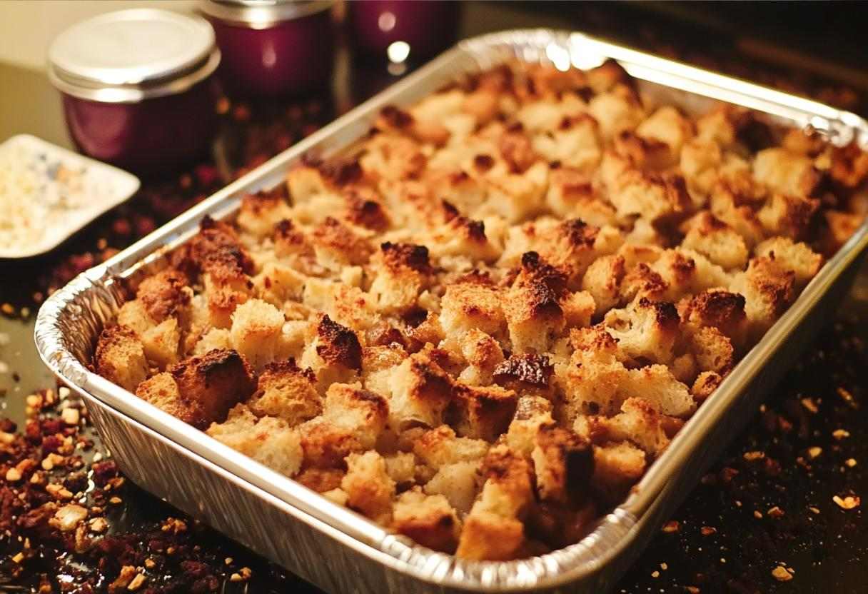 Sourdough bread stuffing with herbs and vegetables