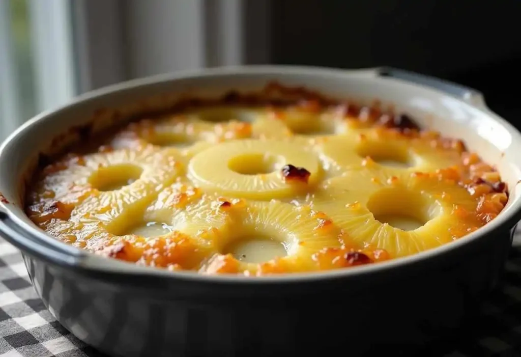 Tips for making the best pineapple casserole, including using freshly shredded cheese, draining pineapple thoroughly, and adding a buttery topping.